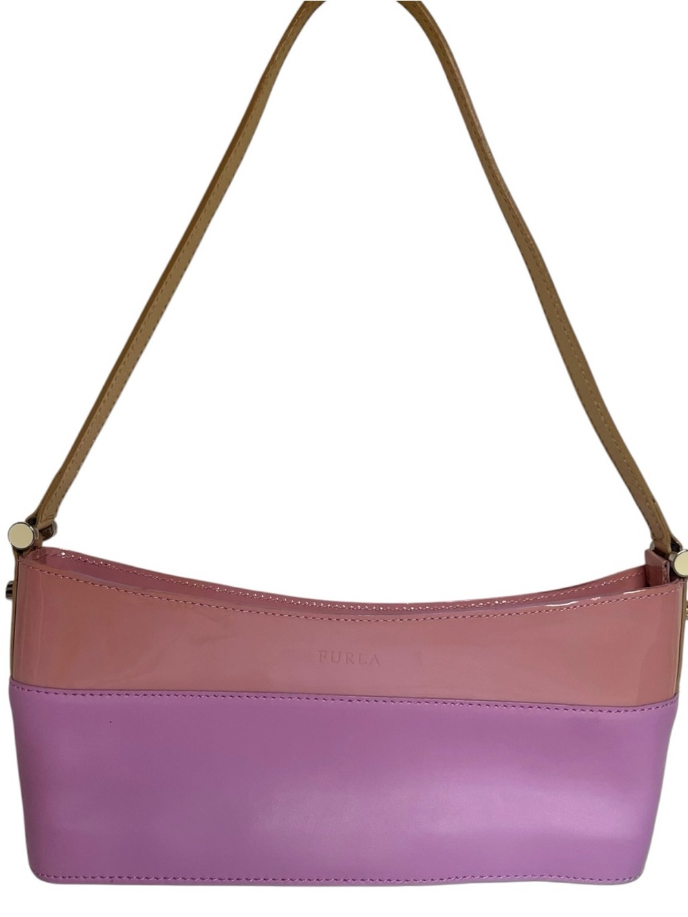 Y2K Furla Pink Colorblock Baguette Shoulder Bag Made In Italy